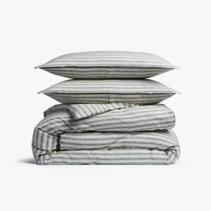 Parachute - King Relaxed Linen Stripe Duvet Cover & Sham Cove & Parchment